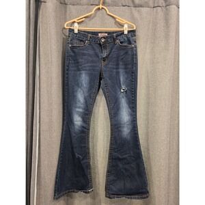 True Luck Girls Bootcut Jeans Size 13/14 Dark Wash Stretch Denim Distressed Knee